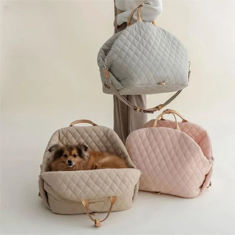 Luxury Dog Carrier Handbag Portable Pet Car Seat & Travel Bed