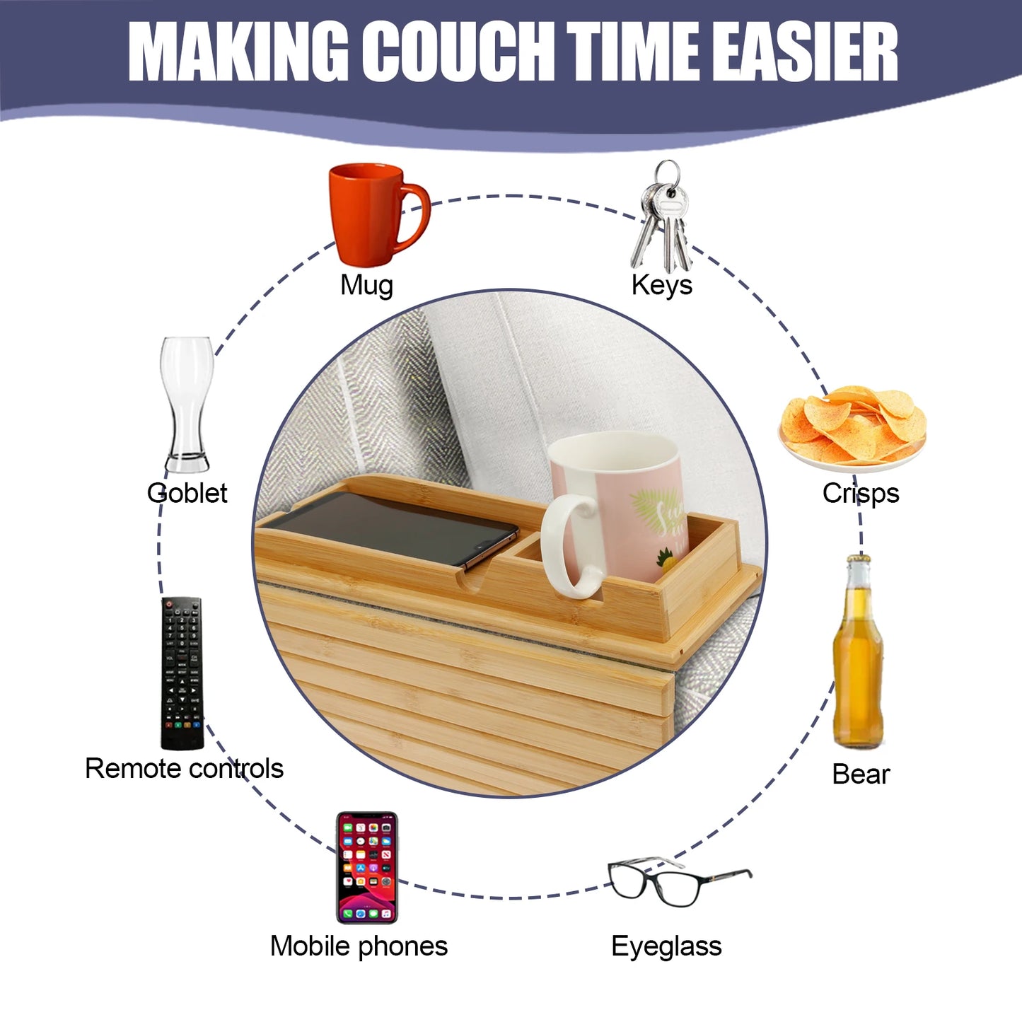 Bamboo Sofa Armrest Tray