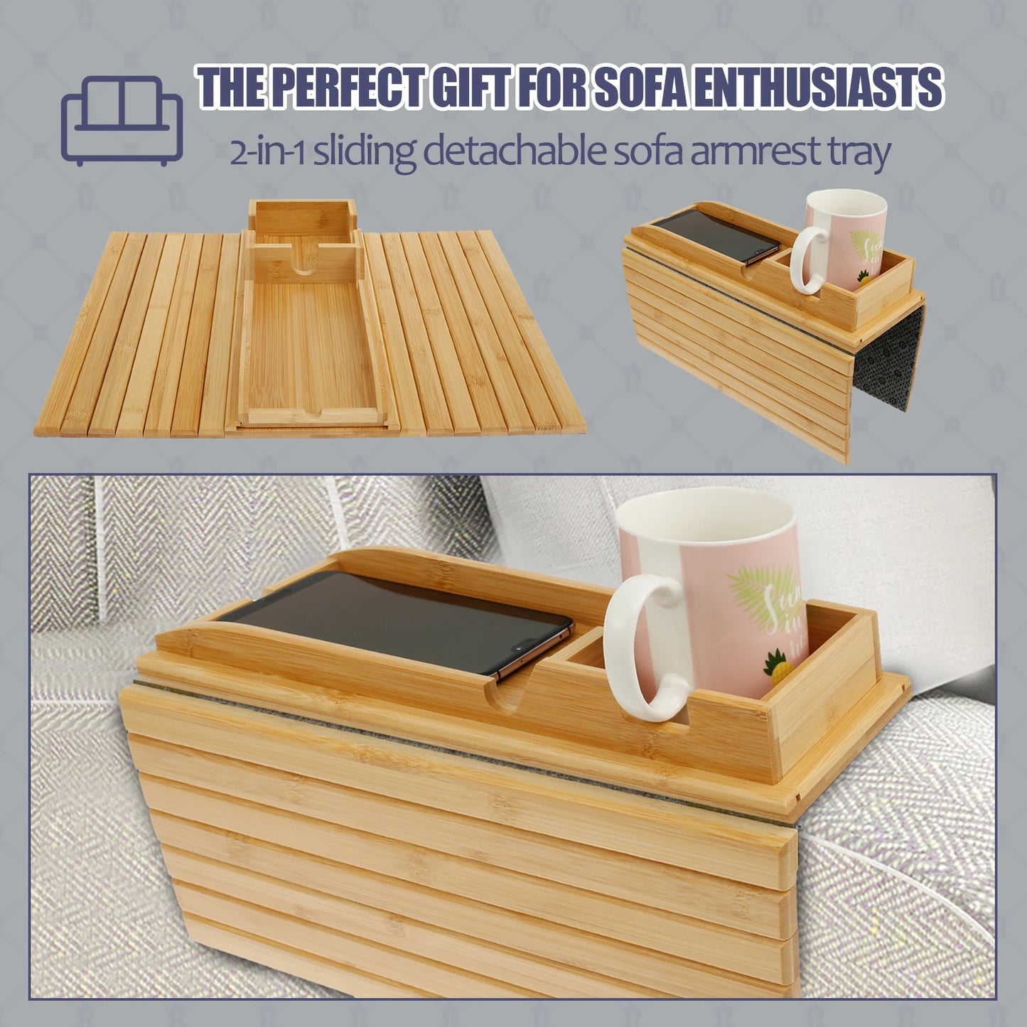 Bamboo Sofa Armrest Tray