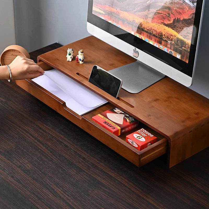 Bamboo Monitor Stand Organizer