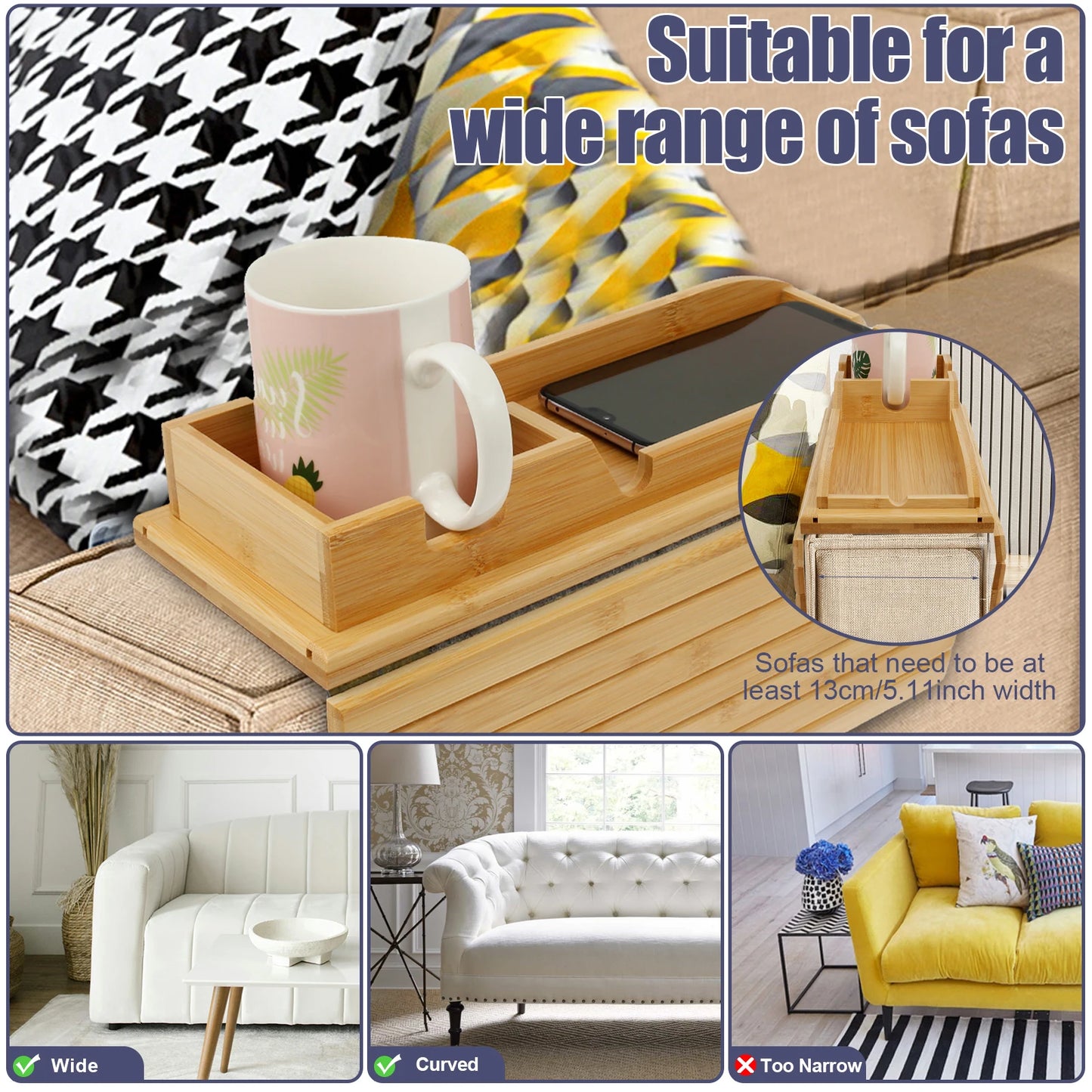 Bamboo Sofa Armrest Tray