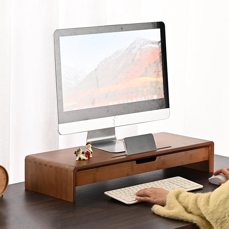 Bamboo Monitor Stand Organizer