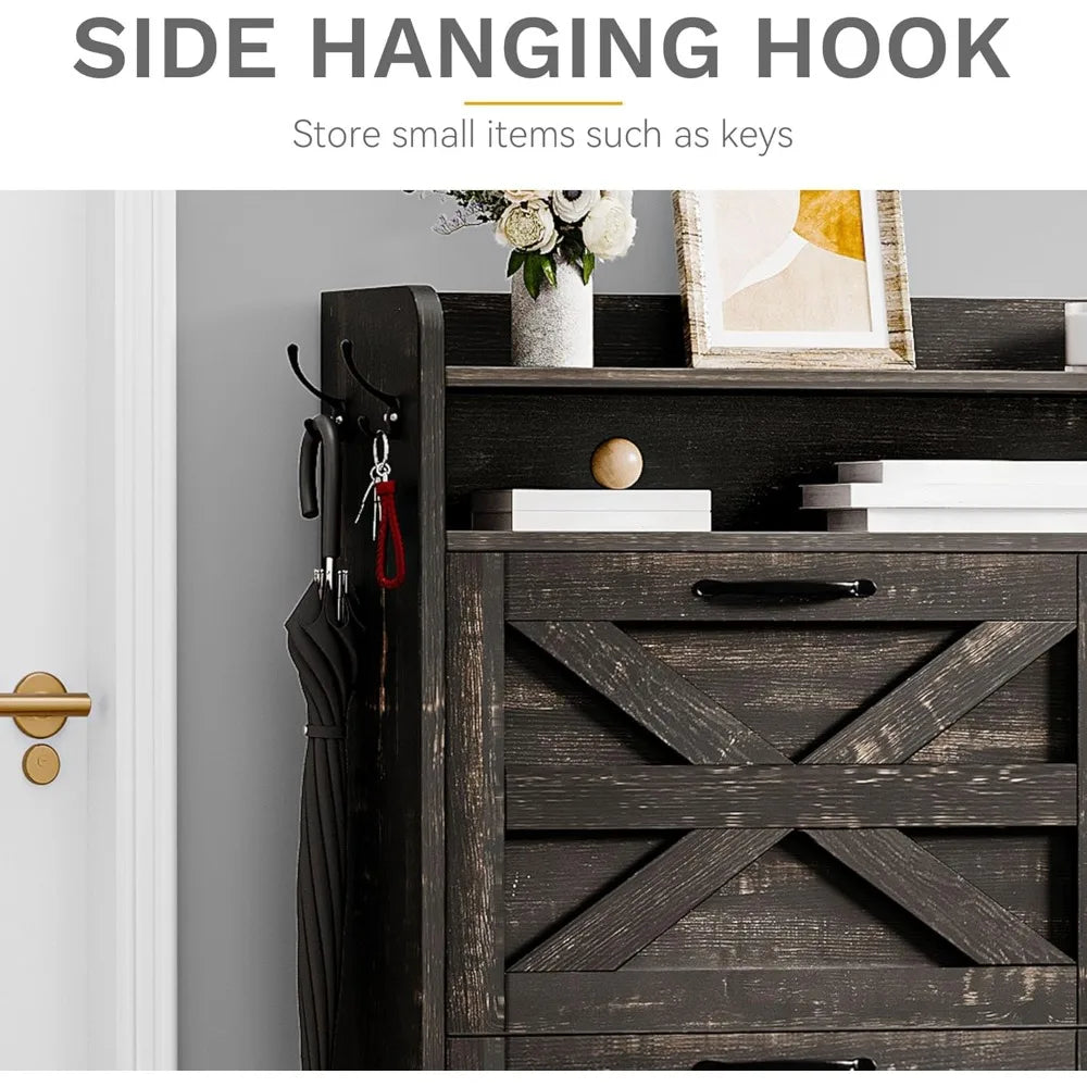 Rustic Oak Shoe Organizer Cabinet