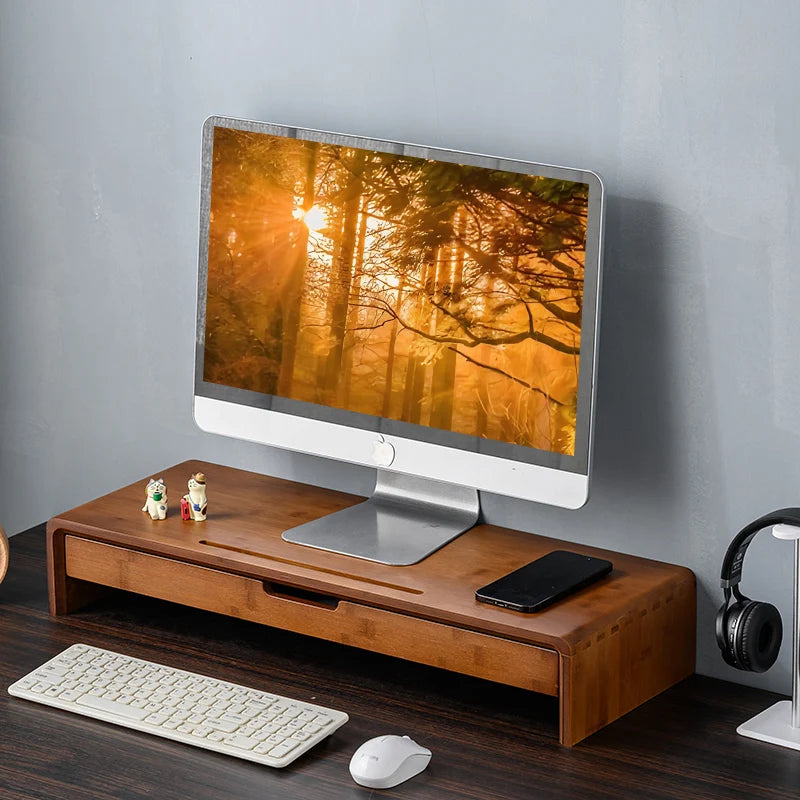 Bamboo Monitor Stand Organizer