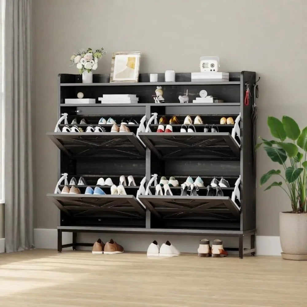 Rustic Oak Shoe Organizer Cabinet