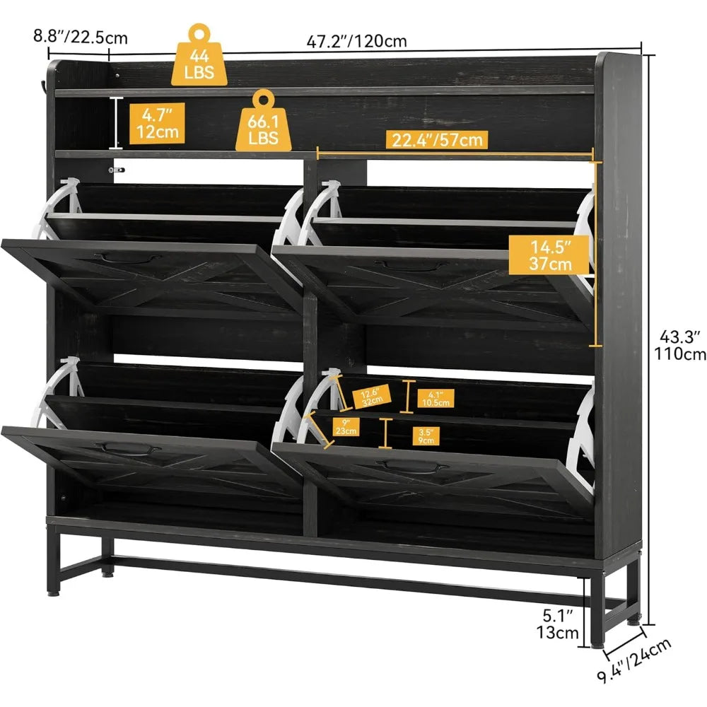 Rustic Oak Shoe Organizer Cabinet