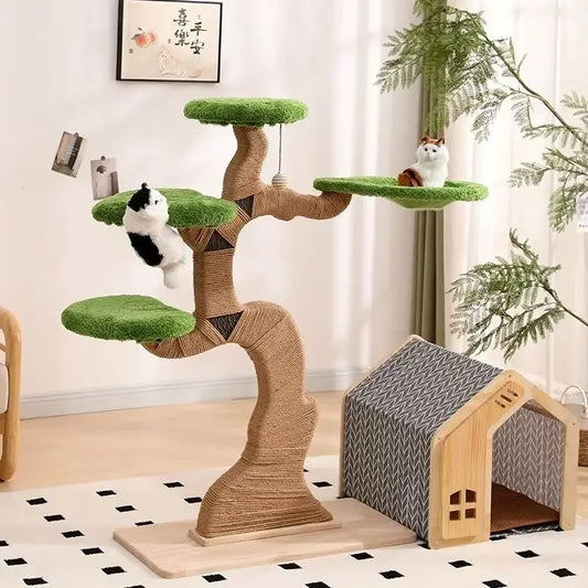 Large Podocarpus Shaped Solid Wood Cat Climbing Frame Multifunctional Cat Tree House Wear-resistant Cat Scratching Board