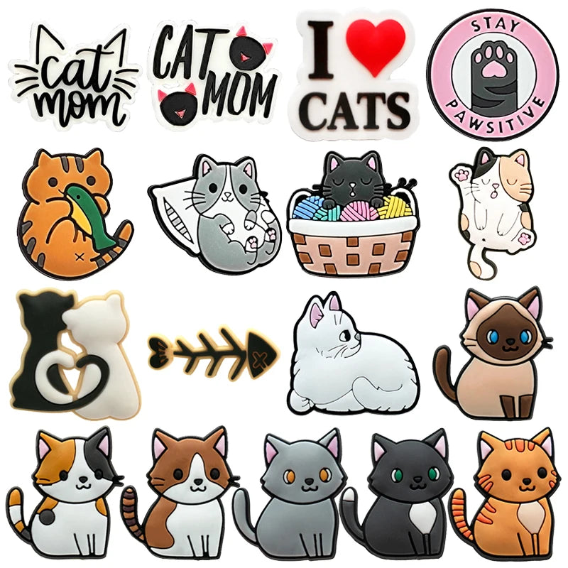 1pcs PVC Cute Cat Shoe Charms Pet Orange Cat Black Cat Shoe Decoration Pins Garden Sandal Accessories for Women Girl Boy