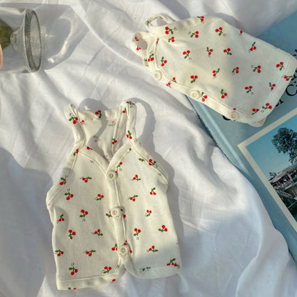 Spring and Summer Fresh Cherry Strap Cute Buckle Strap Teddy Bears Dog Small Puppy Two Legged Clothes Cat Tank Top Pet Clothes