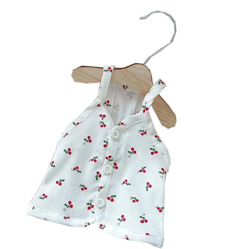Spring and Summer Fresh Cherry Strap Cute Buckle Strap Teddy Bears Dog Small Puppy Two Legged Clothes Cat Tank Top Pet Clothes