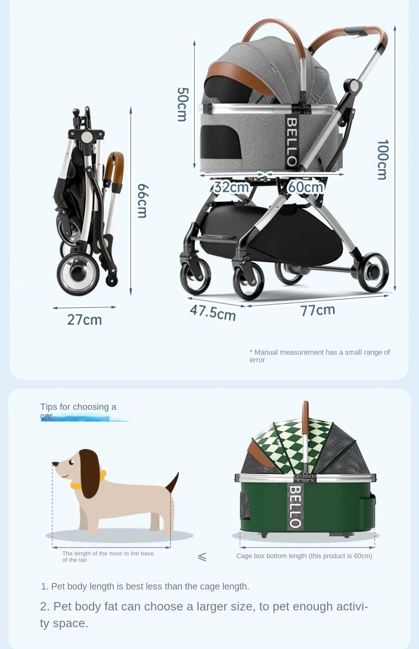 Foldable Pet Stroller for Outdoor Activities, Separable Dog Carrier Trolley for Corgi and Other Medium to Large Dogs