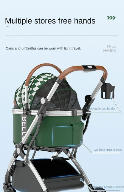 Foldable Pet Stroller for Outdoor Activities, Separable Dog Carrier Trolley for Corgi and Other Medium to Large Dogs