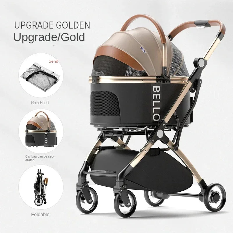 Foldable Pet Stroller for Outdoor Activities, Separable Dog Carrier Trolley for Corgi and Other Medium to Large Dogs