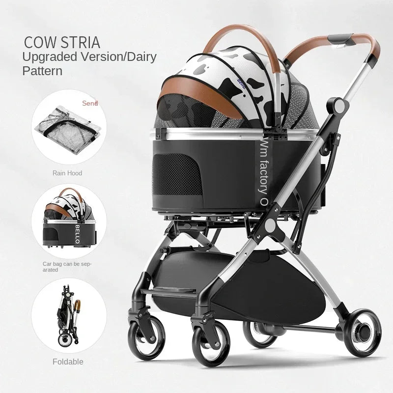 Foldable Pet Stroller for Outdoor Activities, Separable Dog Carrier Trolley for Corgi and Other Medium to Large Dogs