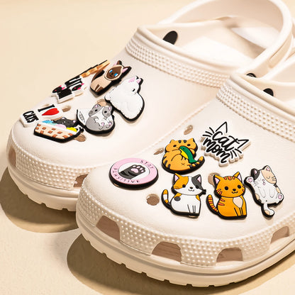 1pcs PVC Cute Cat Shoe Charms Pet Orange Cat Black Cat Shoe Decoration Pins Garden Sandal Accessories for Women Girl Boy