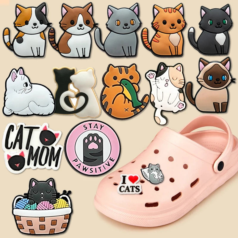 1pcs PVC Cute Cat Shoe Charms Pet Orange Cat Black Cat Shoe Decoration Pins Garden Sandal Accessories for Women Girl Boy