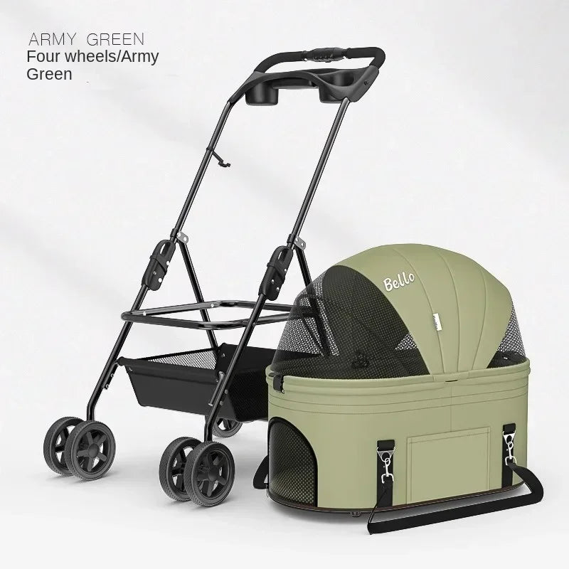 Foldable Pet Stroller for Outdoor Activities, Separable Dog Carrier Trolley for Corgi and Other Medium to Large Dogs