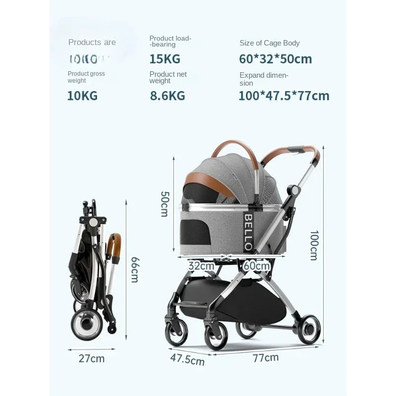 Foldable Pet Stroller for Outdoor Activities, Separable Dog Carrier Trolley for Corgi and Other Medium to Large Dogs