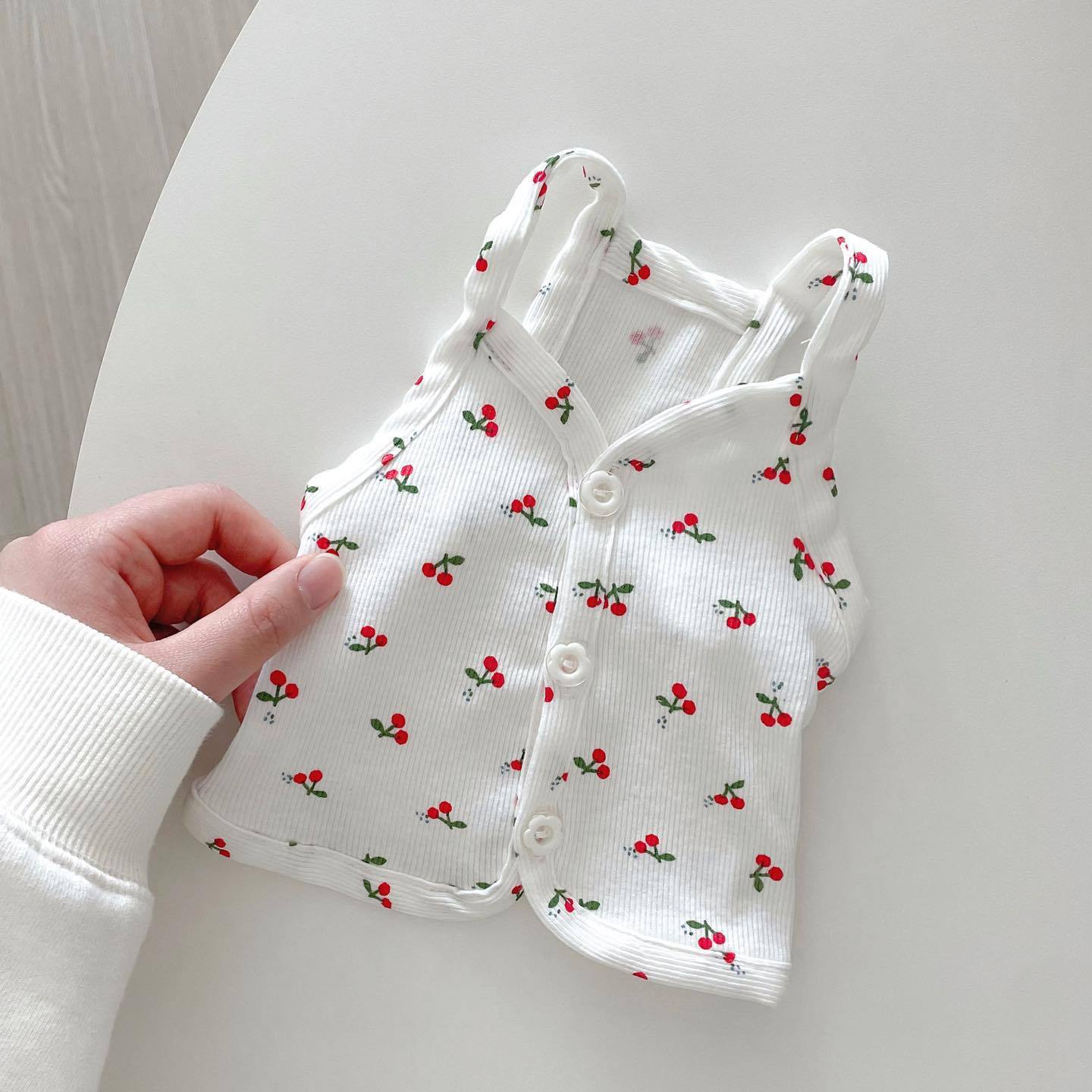 Spring and Summer Fresh Cherry Strap Cute Buckle Strap Teddy Bears Dog Small Puppy Two Legged Clothes Cat Tank Top Pet Clothes