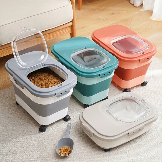 Large Capacity Pet Food Storage Container Airtight Foldable Dog & Cat Food Bin (13~33lb)