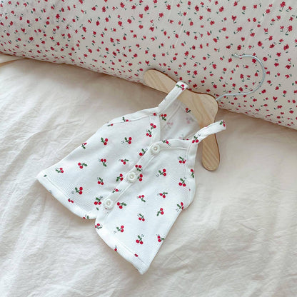 Spring and Summer Fresh Cherry Strap Cute Buckle Strap Teddy Bears Dog Small Puppy Two Legged Clothes Cat Tank Top Pet Clothes