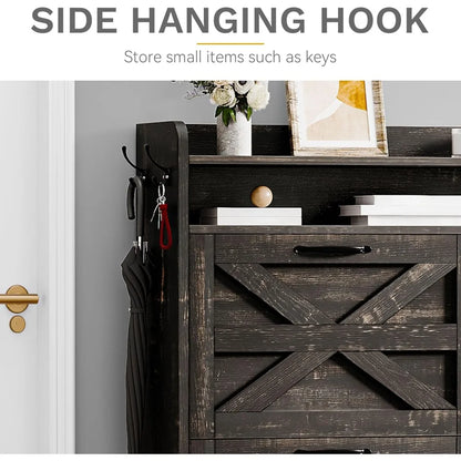 Rustic Oak Shoe Organizer Cabinet