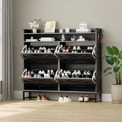 Rustic Oak Shoe Organizer Cabinet