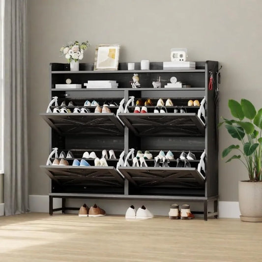 Rustic Oak Shoe Organizer Cabinet